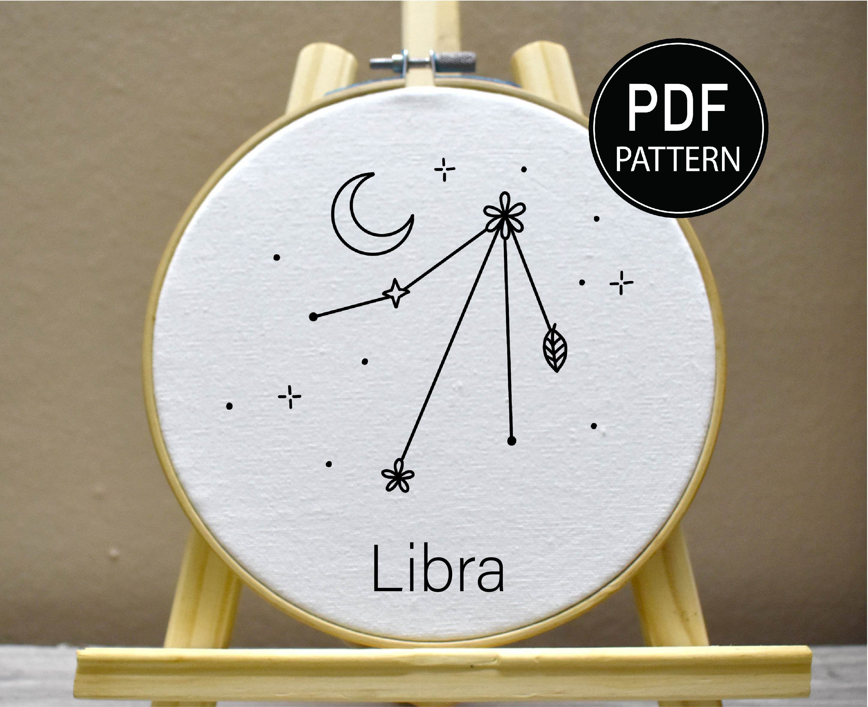 Libra Star Sign Pattern Libra Embroidery Pattern Zodiac Embroidery Flower Zodiac Sign Hand ...
