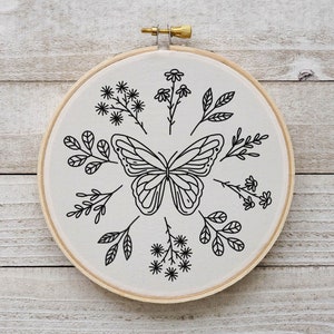 Butterfly Embroidery Pattern Flower Embroidery Pattern Insect Embroidery Plants Hand Embroidery Pattern Embroidery Pattern Download