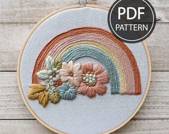 Rainbow Flower Embroidery Pattern Boho Embroidery Rainbow Hand Embroidery Pattern Boho Flower Embroidery PDF Instant Download