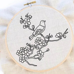 Bird and Flower Embroidery Pattern Bird Pattern  Flower Embroidery PDF Instant Download