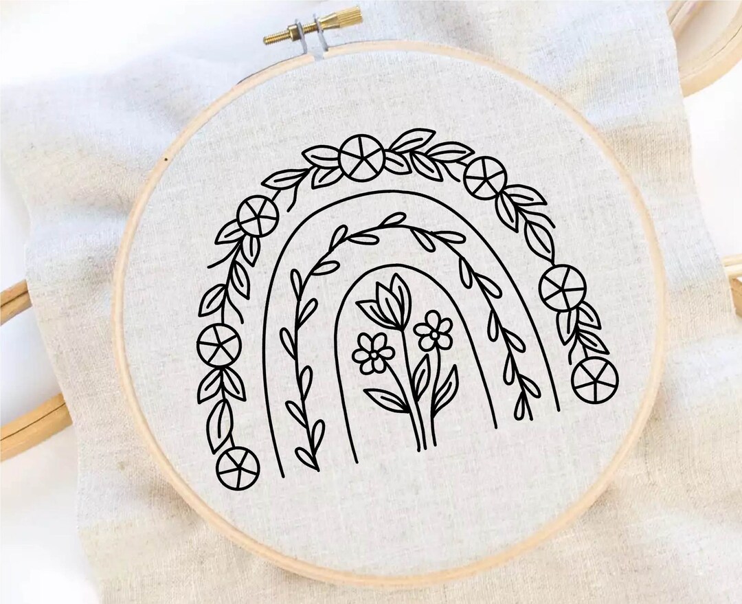 Rainbow Flower Embroidery Pattern Boho Embroidery Rainbow Hand Embroidery Pattern Boho