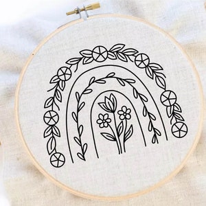 Rainbow Flower Embroidery Pattern Boho Embroidery Rainbow Hand Embroidery Pattern Boho Embroidery PDF Instant Download