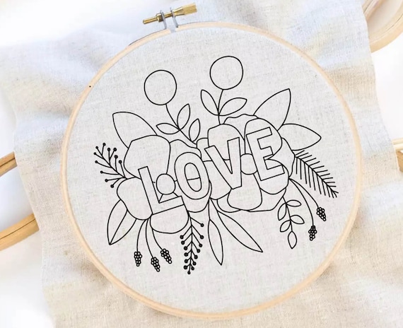 LOVE Flower Embroidery Pattern ,LOVE Patten Embroidery ,flower Embroidery  Pattern, Words Pattern, Modern Embroidery PDF 