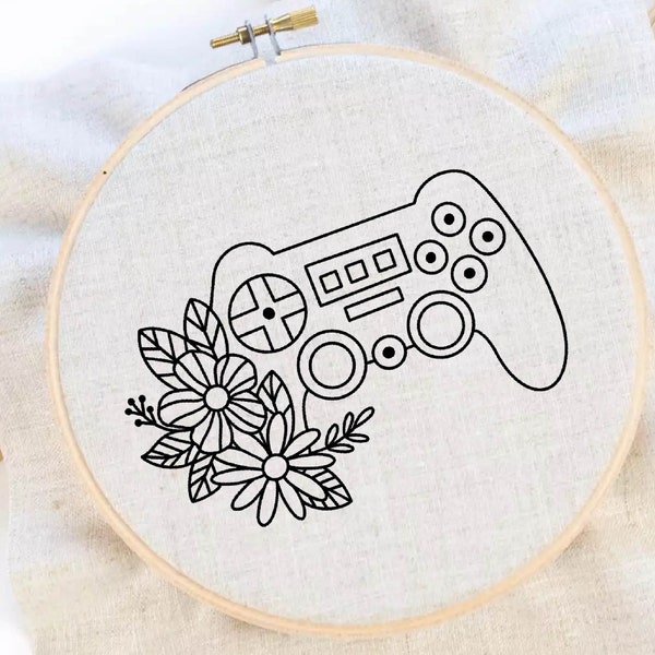 Game Console and Flower Embroidery Pattern Gamer Embroidery Pattern Game Console Embroidery Pattern Embroidery Pattern