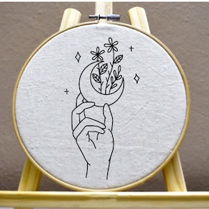 Moon Flower Embroidery Pattern Celestial Moon Embroidery Celestial Embroidery Pattern Flower Embroidery Pattern Download