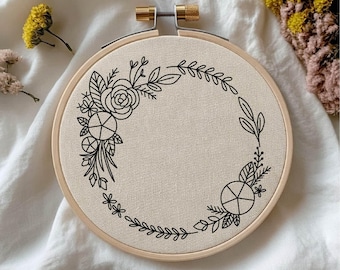 Wreath Embroidery Pattern Flower Pattern Hand Embroidery Pattern Frame Embroidery Wreath Frame Embroidery Pattern Download