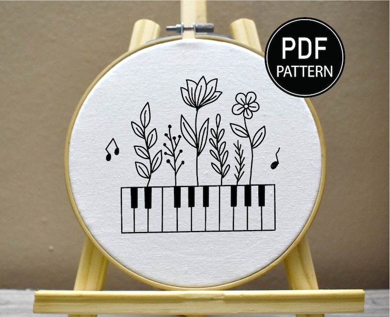 Piano Flower Embroidery Pattern Piano Embroidery Musical Instrument ...