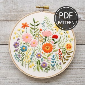 Wildflowers Embroidery Pattern Flower Bouquet Embroidery Blossom Embroidery Pattern Floral Hand Embroidery PDF Instant Download