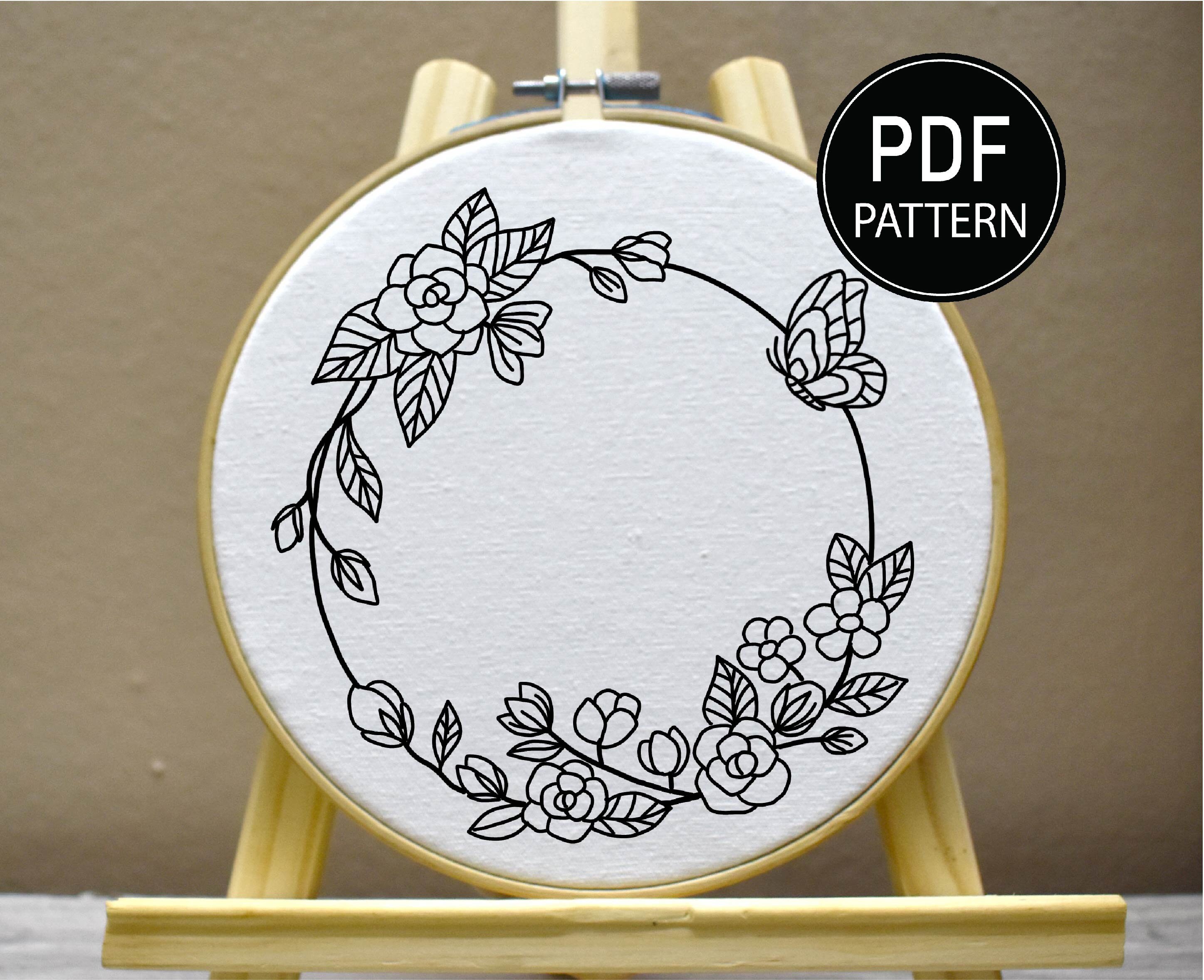 Butterfly Wreath Embroidery Pattern Flower Pattern Flower Frame ...
