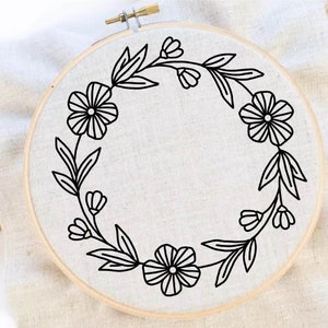 Flower Wreath Embroidery Pattern Flower Pattern Hand Embroidery Pattern Frame Embroidery Wreath Frame Embroidery Pattern Download