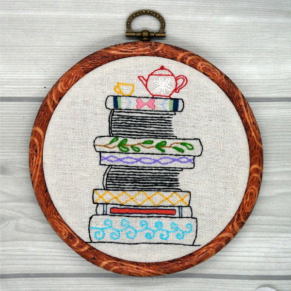 Stacks of Books Embroidery Pattern Embroidery Kit Mandala Pattern  Hand embroidery pattern download Embroidery PDF