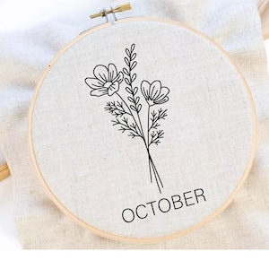 Geburtsmonat Blume Stickmuster Oktober Blume Stickerei Cosmos Stickerei Blume Hoop Art PDF Instant Download