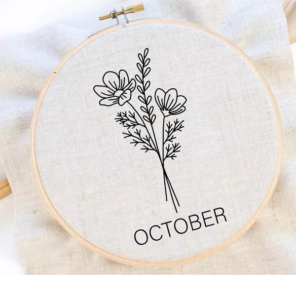 Birth Month Flower Embroidery Pattern October Flower Embroidery Cosmos Embroidery Flower Hoop Art PDF Instant Download