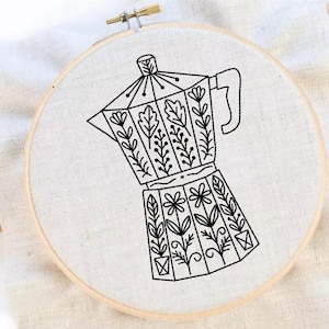 Coffee Embroidery Pattern Coffee Addict Hand Embroidery Coffe Flower Hand Embroidery Pattern Coffee Maker PDF Instant Download