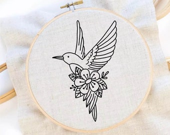 Bird Hand Embroidery Pattern Flower Bird Embroidery Cute Bird Pattern Flower Embroidery Pattern PDF