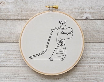 Cute Alligator Embroidery Crocodiles Embroidery Pattern Kid Embroidery PDF