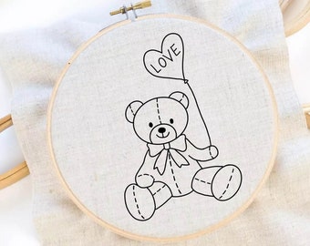 Teddybär Stickmuster Niedlicher Bär Handstickmuster Kinderstickerei Niedliches Stickmuster Sofortiger Download