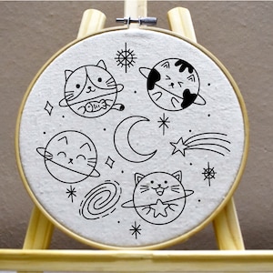 Cat Planet Embroidery Pattern Cat Embroidery Cat Space Embroidery Pattern Galaxy Embroidery PDF
