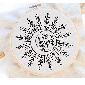 Sun Moon Embroidery Pattern Moon Flower Embroidery Celestial Embroidery Pattern Line Embroidery Sunny Embroidery Pattern Instant Download