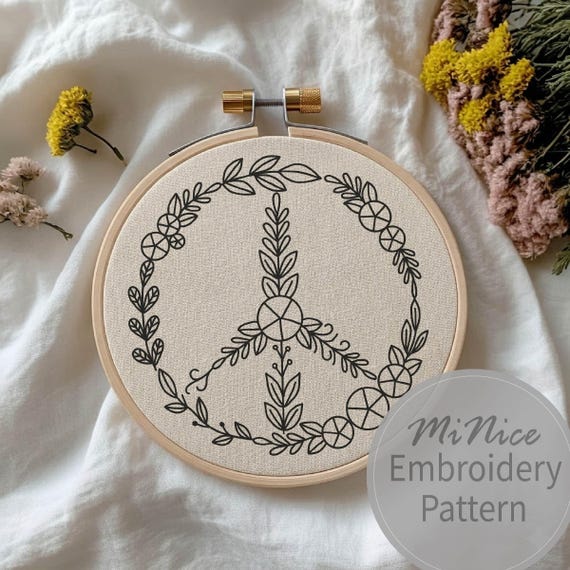 Peace Embroidery Pattern Peace Flower Embroidery Pattern Rose