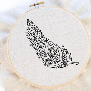 Feather Embroidery Pattern Feather Art Embroidery Sampler Hand Embroidery Pattern Boho Embroidery PDF Instant Download