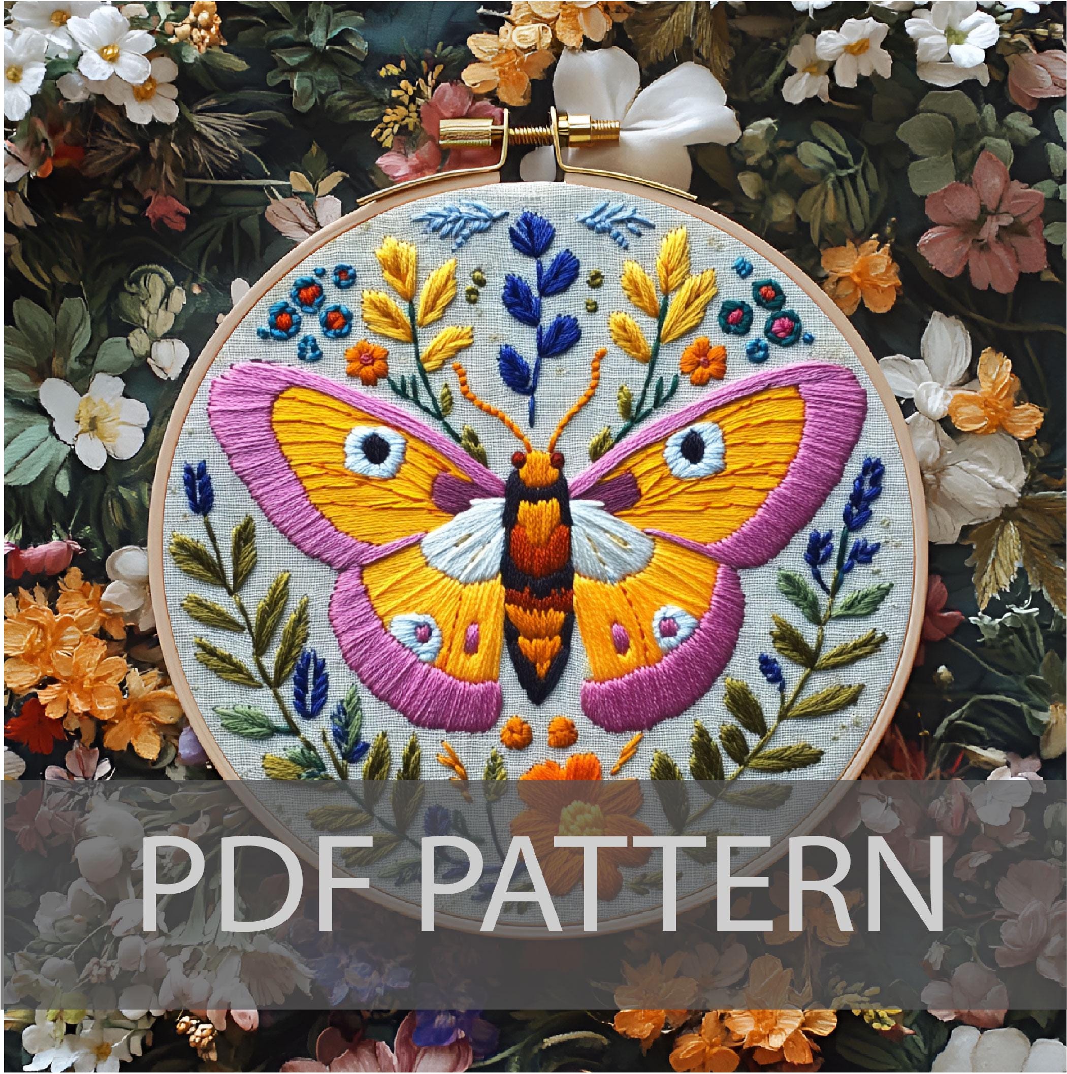 Flower Butterfly Embroidery Pattern Flower Embroidery Pattern Insect ...