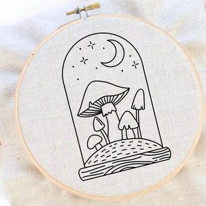 Mushroom Embroidery Pattern Fungi Embroidery Mushroom Garden Pattern Mushroom Hoop Art Moon Embroidery Instant Download