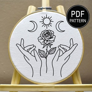 Rose Lunar Embroidery Pattern Moon Embroidery Celestial Embroidery Pattern Rose Hand Embroidery Pattern Embroidery PDF