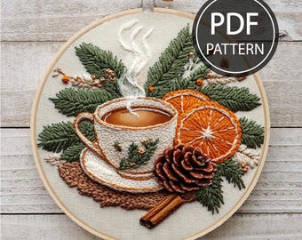 Warm Winter Embroidery Pattern ,Orange Slices, Christmas Embroidery Cinnamon Embroidery Pattern Embroidery PDF