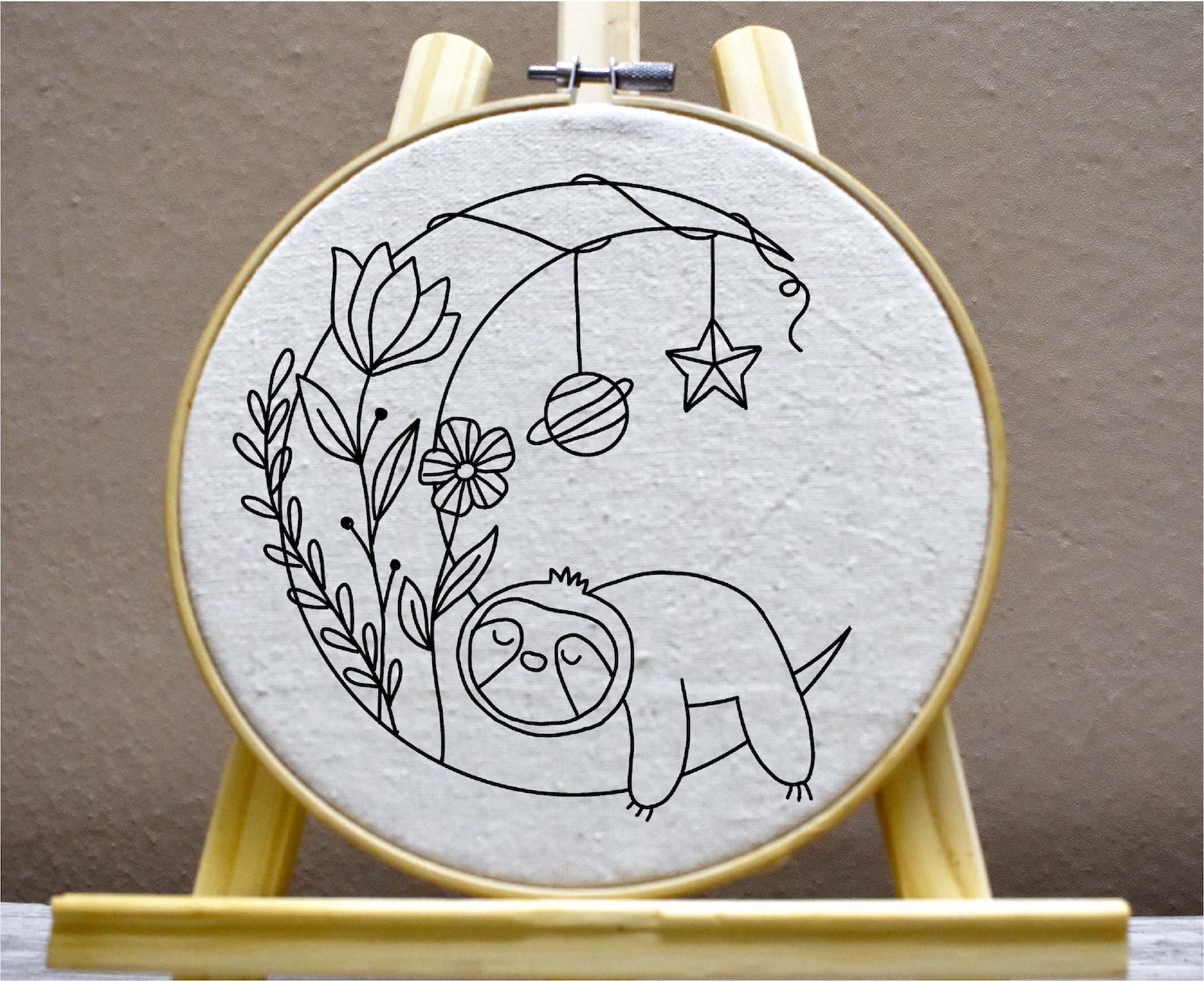 Sloth Embroidery Moon Flower Embroidery Sloth Moon Embroidery Pattern ...