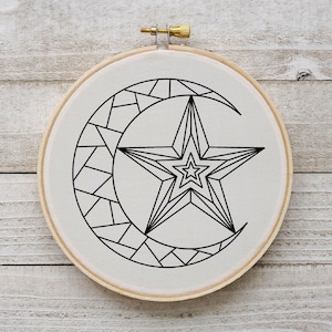 Moon Star Embroidery Pattern Whimsical Embroidery Celestial Embroidery Pattern Star Moon Hand Embroidery Pattern Embroidery PDF