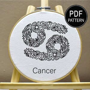 Cancer Embroidery Pattern Zodiac Embroidery Flower Zodiac Hand ...