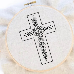 花の十字架の刺繍パターン キリスト教の刺繍パターン クロスフープアート 花のキリスト教の十字架の手刺繍 PDF 即時ダウンロード