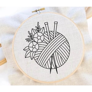 Yarn Ball Flower Embroidery Pattern Crochet Flower Embroidery Yarn Embroidery Pattern PDF Instant Download