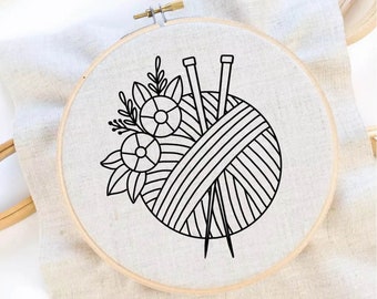 Yarn Ball Flower Embroidery Pattern Crochet Flower Embroidery Yarn Embroidery Pattern PDF Instant Download
