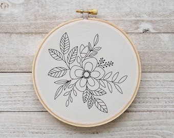 Bloemenborduurpatroon Bloemenborduurpatroon Bloem hoepelkunst Handbloem handborduurpatroon PDF Direct downloaden