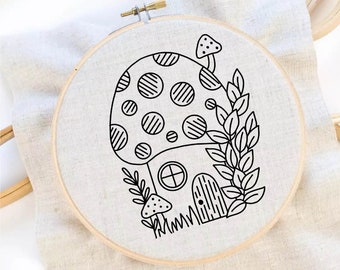 Mushroom House Embroidery Pattern Fungi Embroidery Cute Mushroom Pattern Mushroom Art Embroidery Hoop Instant Download