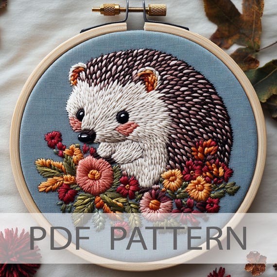 ハリネズミの刺繍パターン 花柄のハリネズミの刺繍パターン ハリネズミ