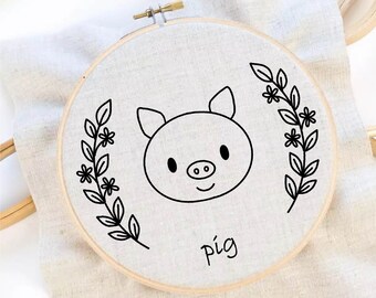 Pig Embroidery Pattern Chinese Zodiac Embroidery Zodiac Sign Hand Embroidery Pig of The Year Embroidery Pattern