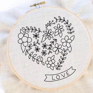 LOVE Flower Embroidery Pattern ,LOVE Patten Embroidery ,Flower Embroidery Pattern, Words Pattern, Modern Embroidery PDF