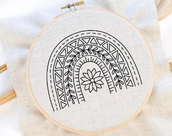 Rainbow Embroidery Pattern Boho Embroidery Sampler Hand Embroidery Pattern Line Art Embroidery PDF Instant Download