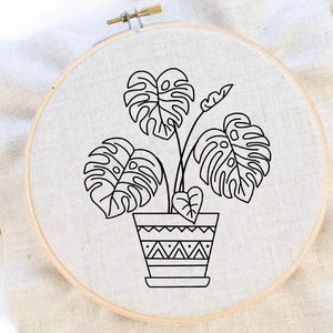 Monstera Embroidery Pattern Plant Embroidery Leaf Embroidery Pattern Monstera Hand Embroidery Pattern PDF