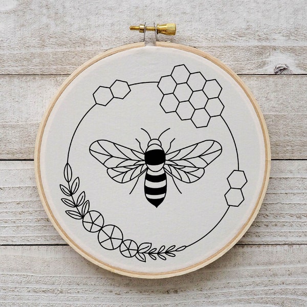 Bee and Flower Embroidery Pattern Bee Hive Embroidery Pattern Insect Embroidery Flower Embroidery PDF