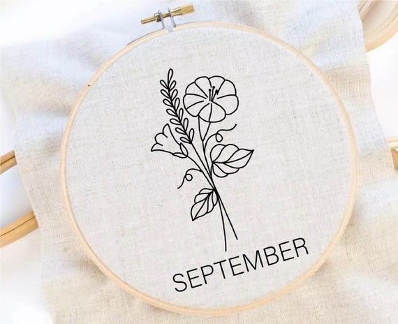 Birth Month Flower Embroidery Pattern September Flower Embroidery Morning Glory Embroidery Flower Hoop Art PDF Instant Download