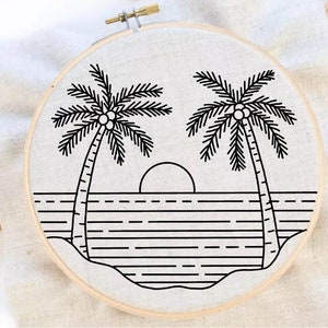 Sea View Embroidery Pattern Landscape Embroidery Summer Embroidery Pattern Sea Side Embroidery Pattern Download