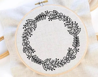 Flower Wreath Embroidery Pattern Flower Pattern Hand Embroidery Pattern Custom Embroidery Wreath Frame Embroidery Pattern Instant Download