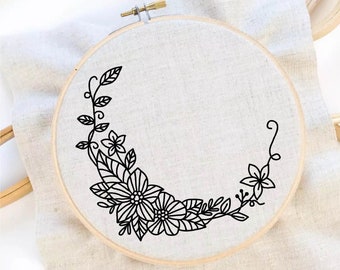 Flower Wreath Embroidery Pattern Flower Pattern Hand Embroidery Pattern Frame Embroidery Wreath Frame Embroidery Pattern Download