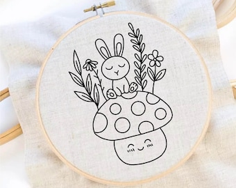 Cute Bunny Embroidery Pattern Easter Embroidery Rabbit Embroidery Pattern Nursery Hand Embroidery Pattern PDF