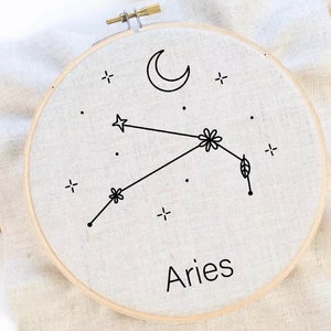Wzór haftu Barana Haft zodiakalny Kwiat Znak zodiaku Haft ręczny Wzór haftu horoskopu Barana