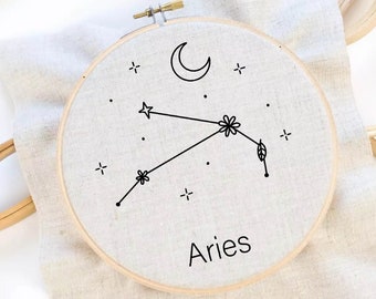 Aries Embroidery Pattern Zodiac Embroidery Flower Zodiac Sign Hand Embroidery Aries Horoscope Embroidery Pattern